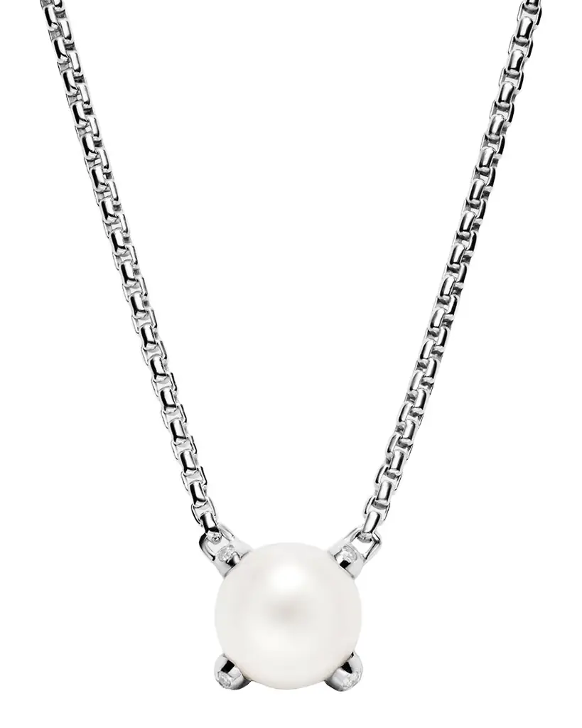 David Yurman Pearl Classics Necklace with Diamonds in Silver, 16-18"L