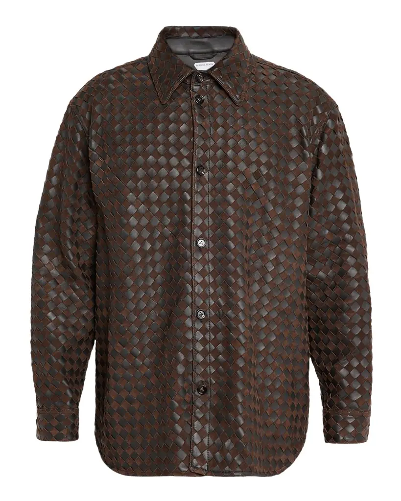 Bottega Veneta Men 's Mix Leather and Suede Intreccio Overshirt