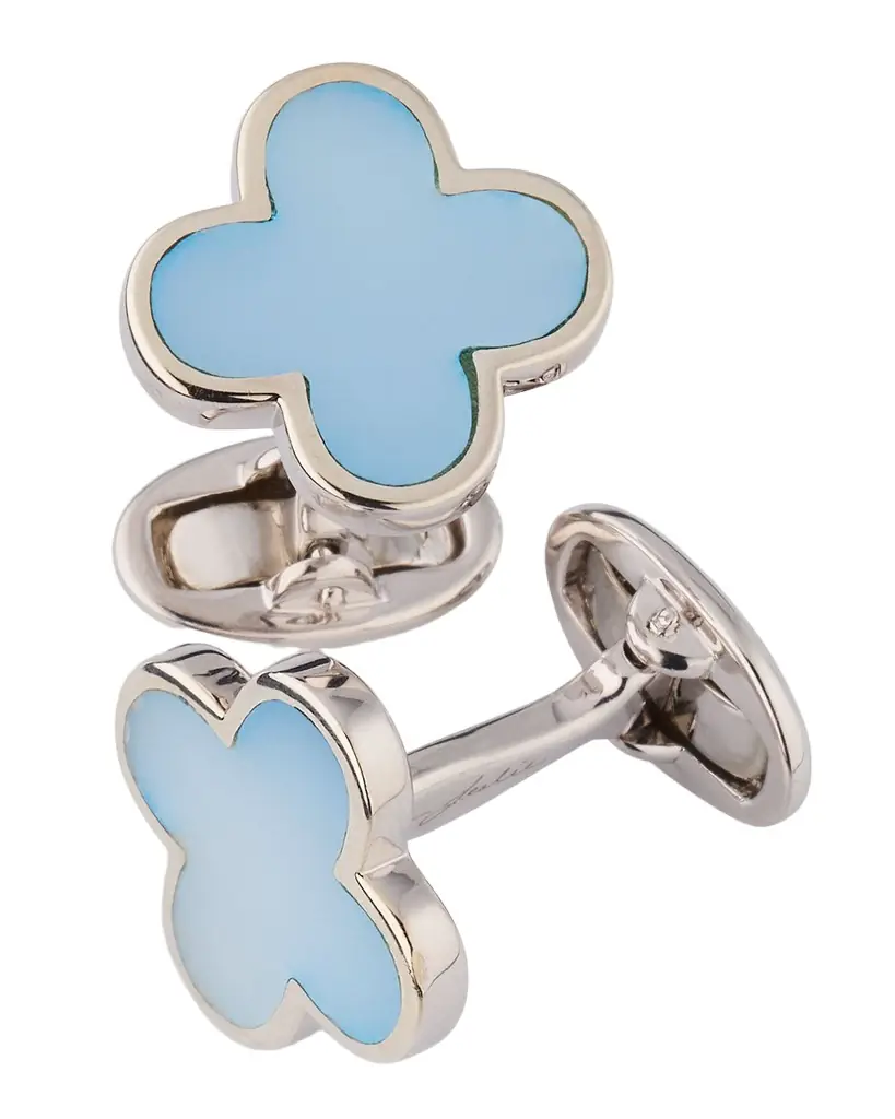 Jan Leslie Men 's 18K Gold Vermeil Blue Mother of Pearl Clover Cufflinks