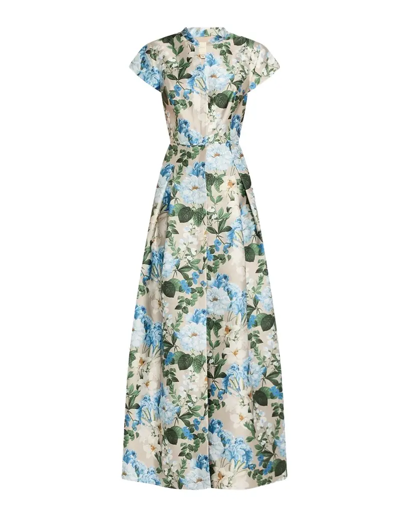 SACHIN & BABI Marta Pleated Floral-Print Mikado Gown