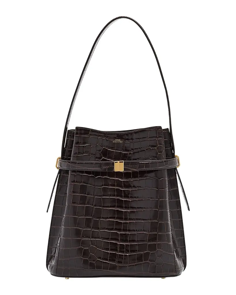 Toteme Belted Croc-Embossed Leather Bucket Bag