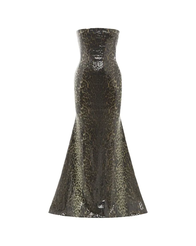 Alex Perry Strapless Leopard-Print Sequined Longline Trumpet Gown