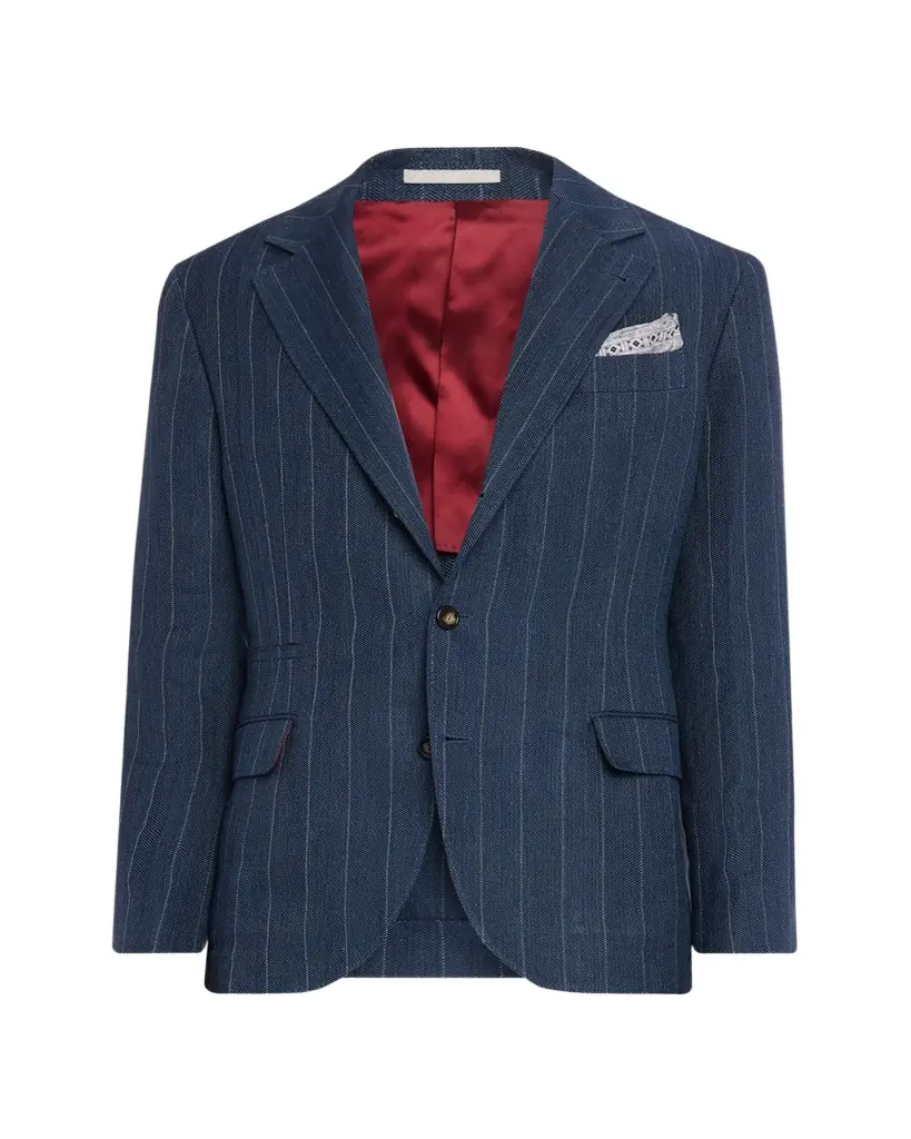 Brunello Cucinelli Men's Wool Chalk Stripe Chevron Blazer