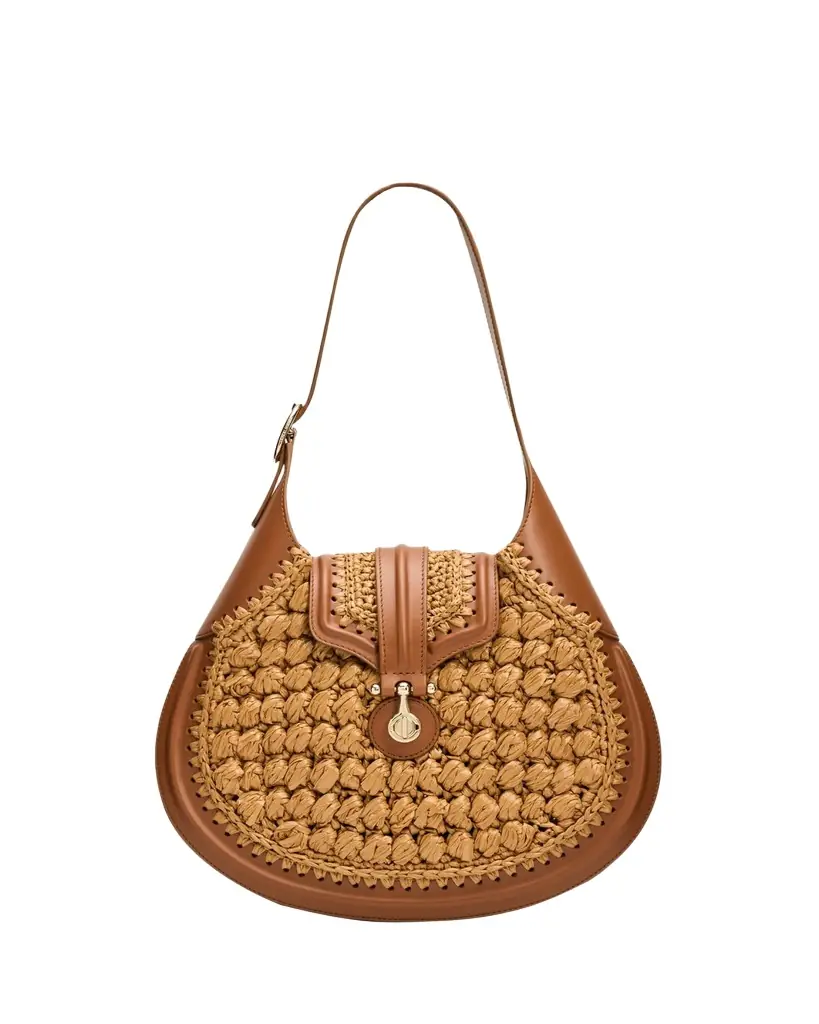 Giorgio Armani Small Raffia & Leather Hobo Bag