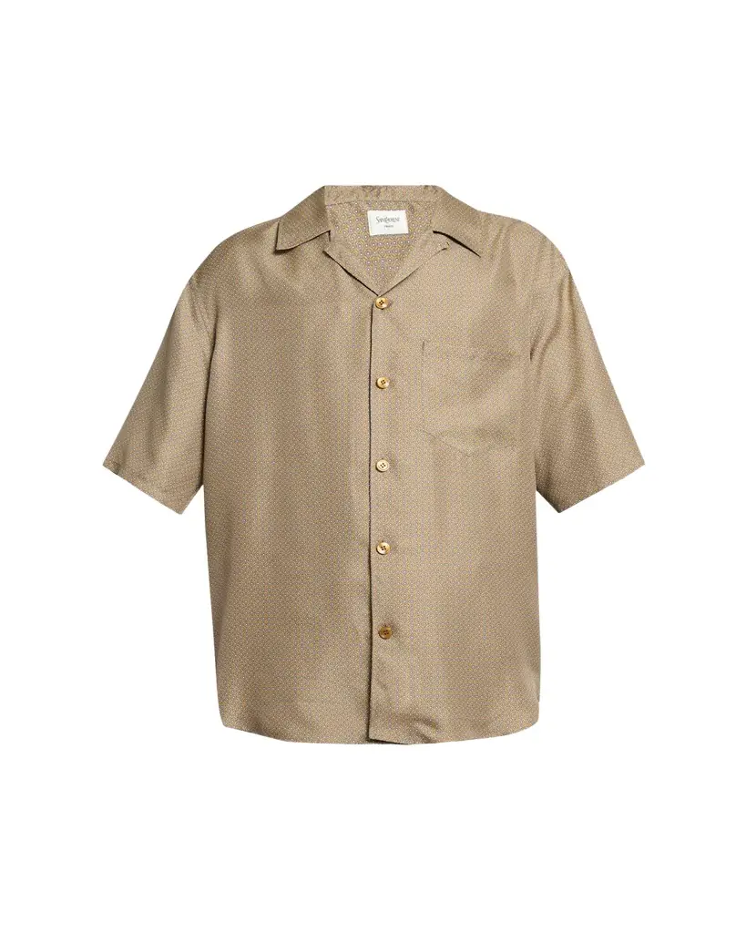 Saint Laurent Men's Silk Micro-Geometric Short-Sleeve Shirt