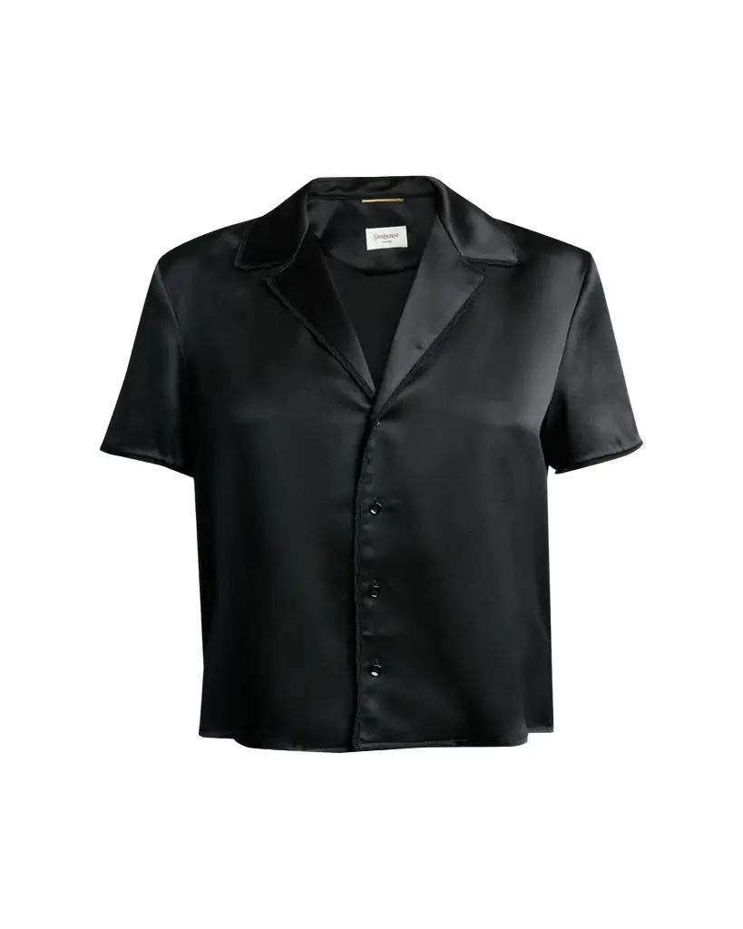 Saint Laurent Lace-Trim Short-Sleeve Silk Pajama Shirt