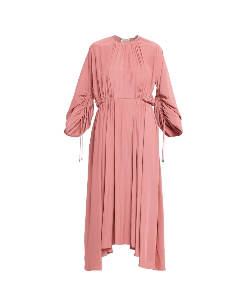 Lanvin Gathered Charmeuse Long-Sleeve Maxi Dress