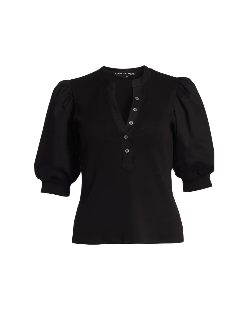 Veronica Beard Coralee Puff Sleeve Button-Front Top