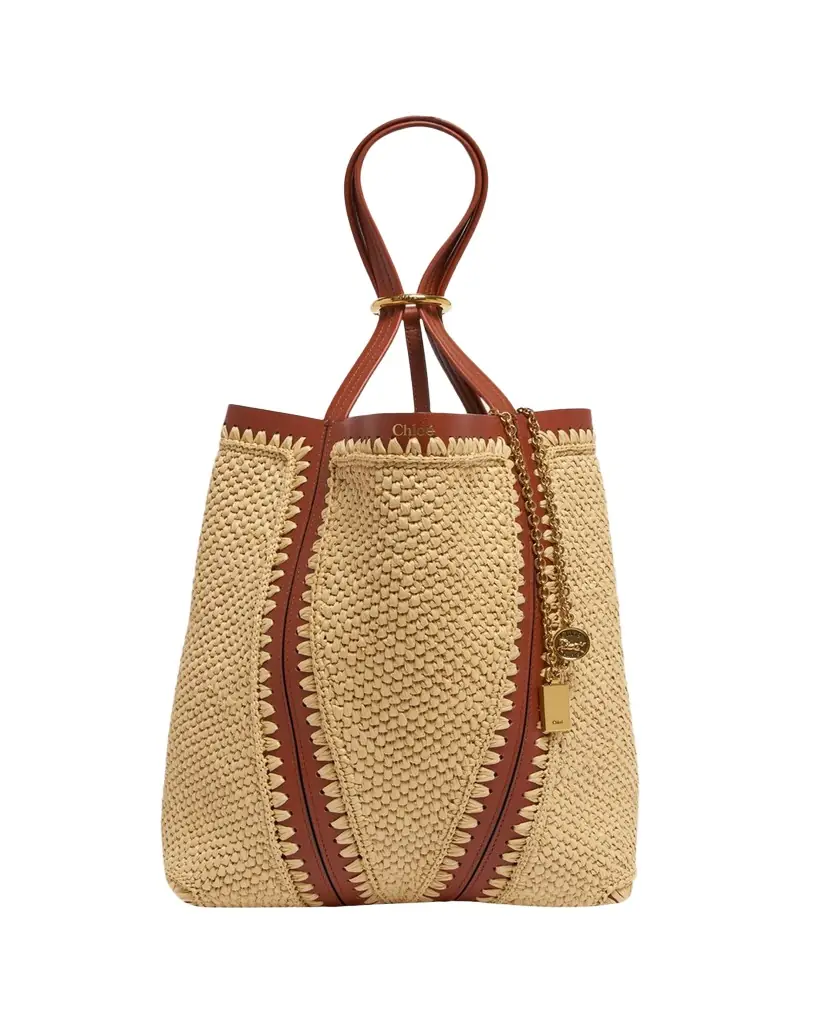 Chloe Spin Medium Tote Bag in Viscose Raffia