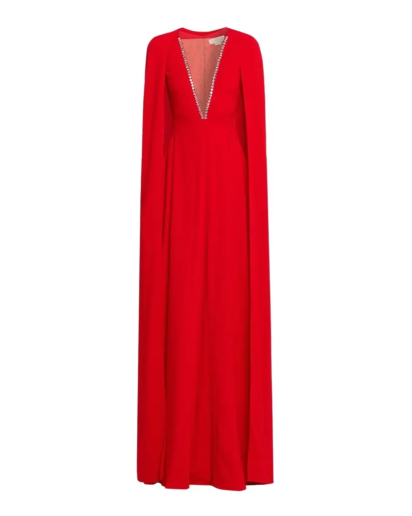 Stella McCartney Crystal Plunging Illusion Cutout Cape Gown