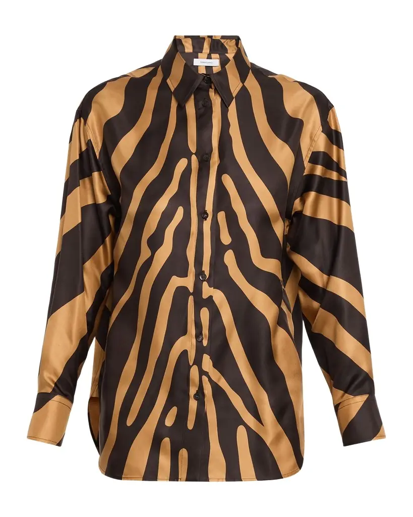 Ferragamo Zebra Silk Twill Button-Down Shirt