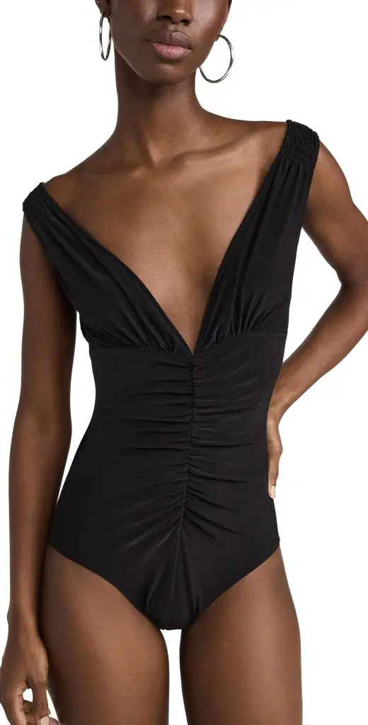 Norma Kamali Tara Shirred Front io One Piece Black