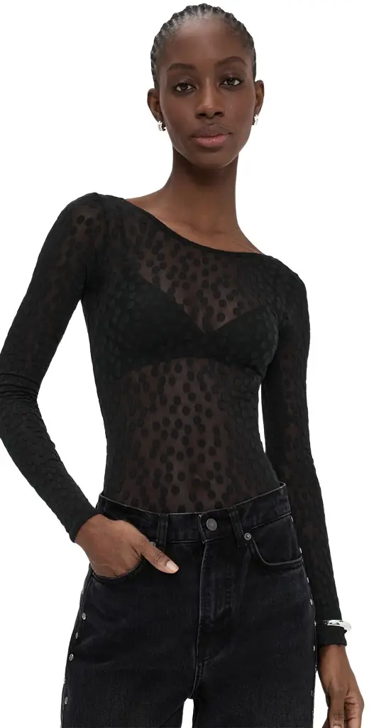 Wolford weet Dots Thong Bodysuit Black