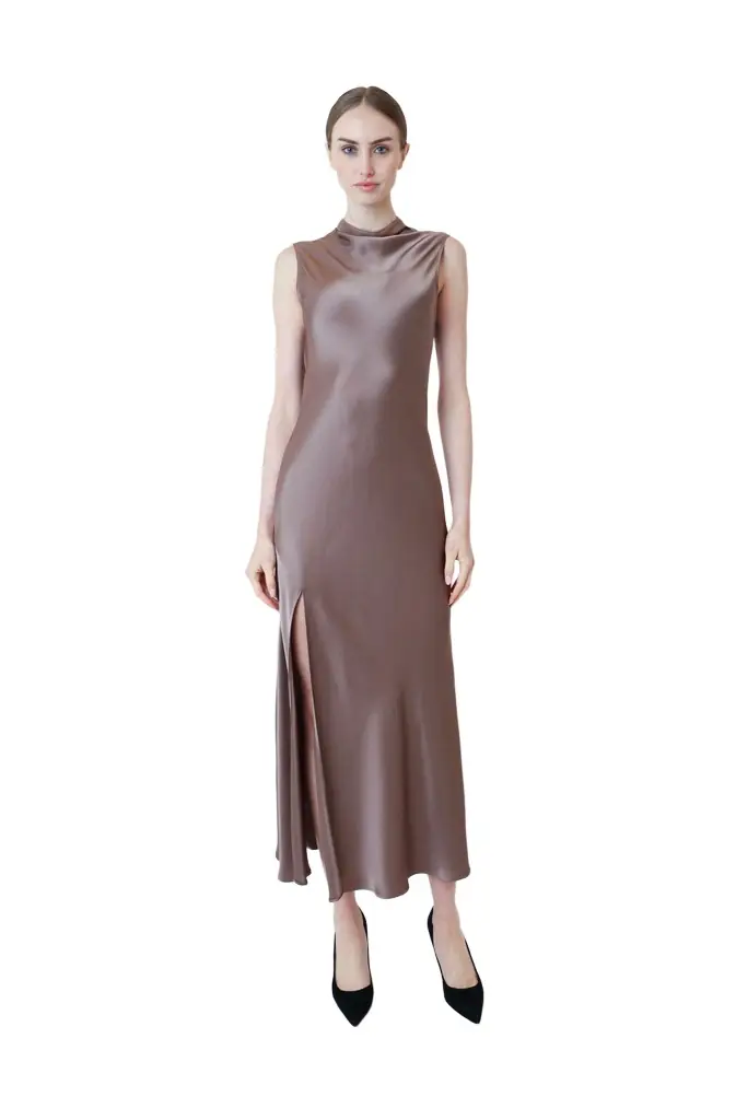 LAPOINTE Satin Drape Neck Sleeveless Gown