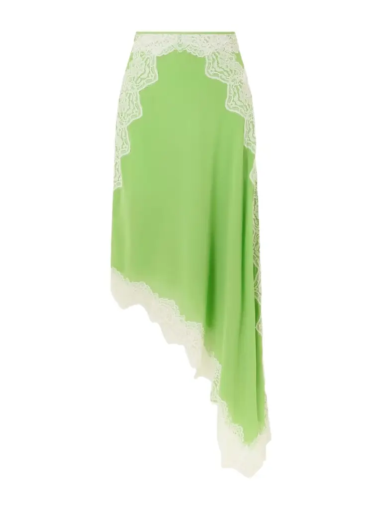 Christopher Esber Verve Asymmetric Lace-trimmed Silk Midi Skirt