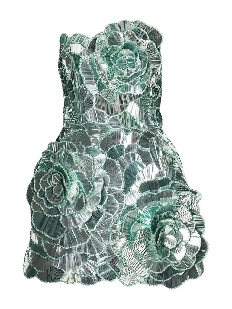 Oscar de la Renta Strapless Sequined Chiffon Mini Dress