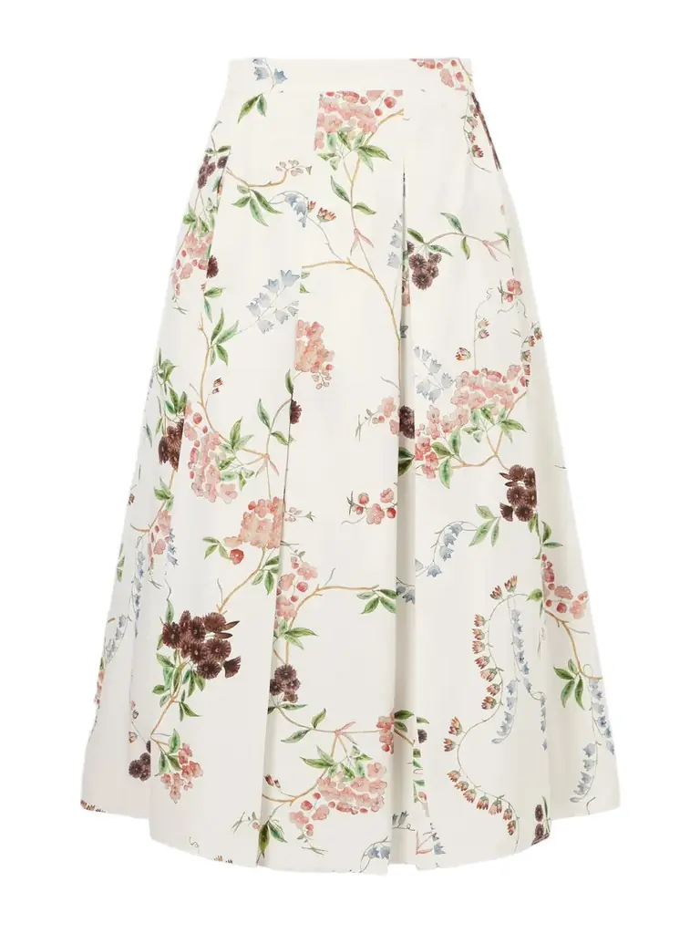 Erdem Floral-print Pleated Cotton Midi Skirt