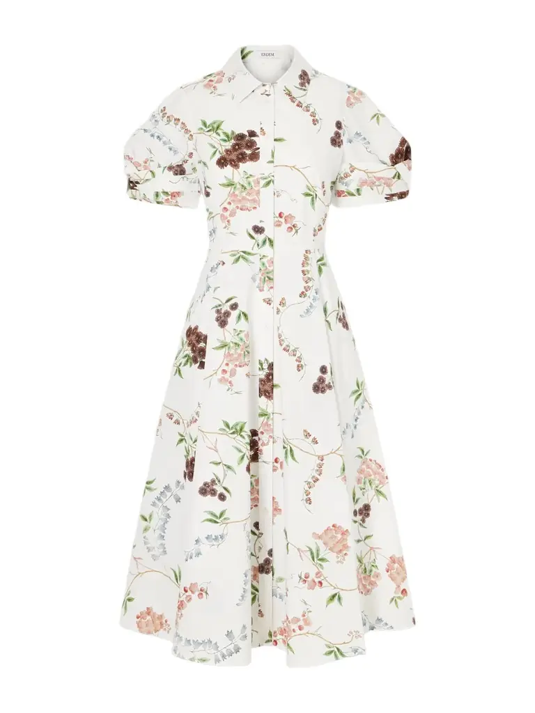 Erdem Pleated Floral-print Cotton-poplin Midi Shirt Dress