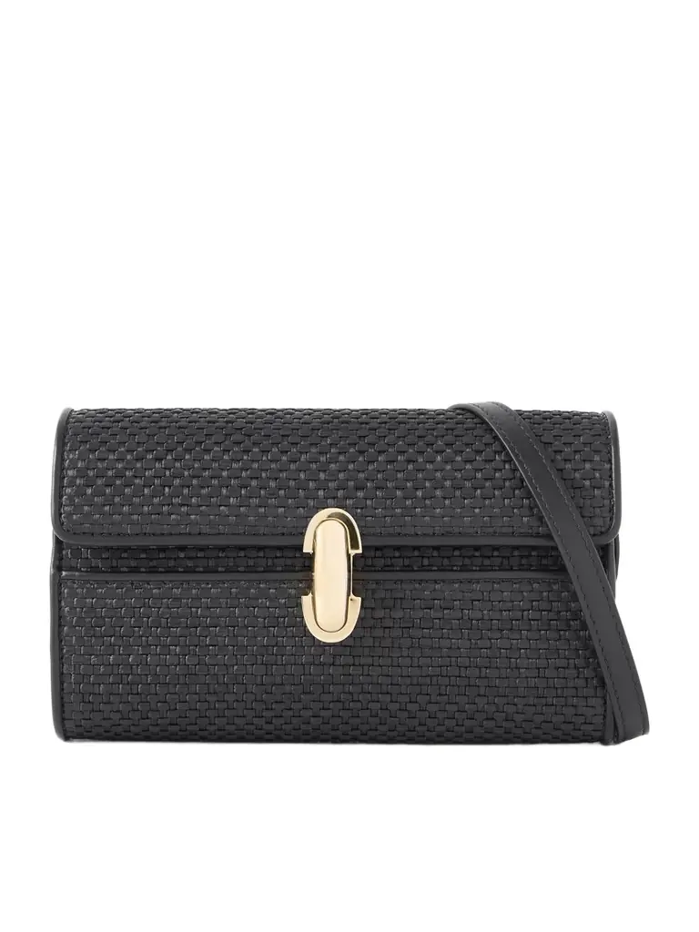 Savette Symmetry Leather-trimmed Woven Raffia Shoulder Bag