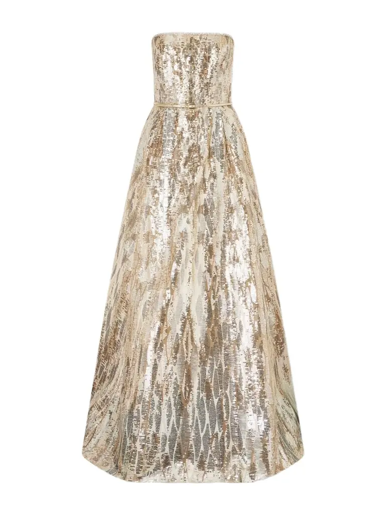 Elie Saab Strapless Belted Sequin-embellished Tulle Gown