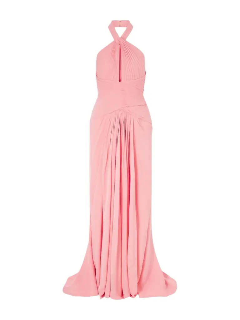 Elie Saab Pleated Silk-georgette Halterneck Gown