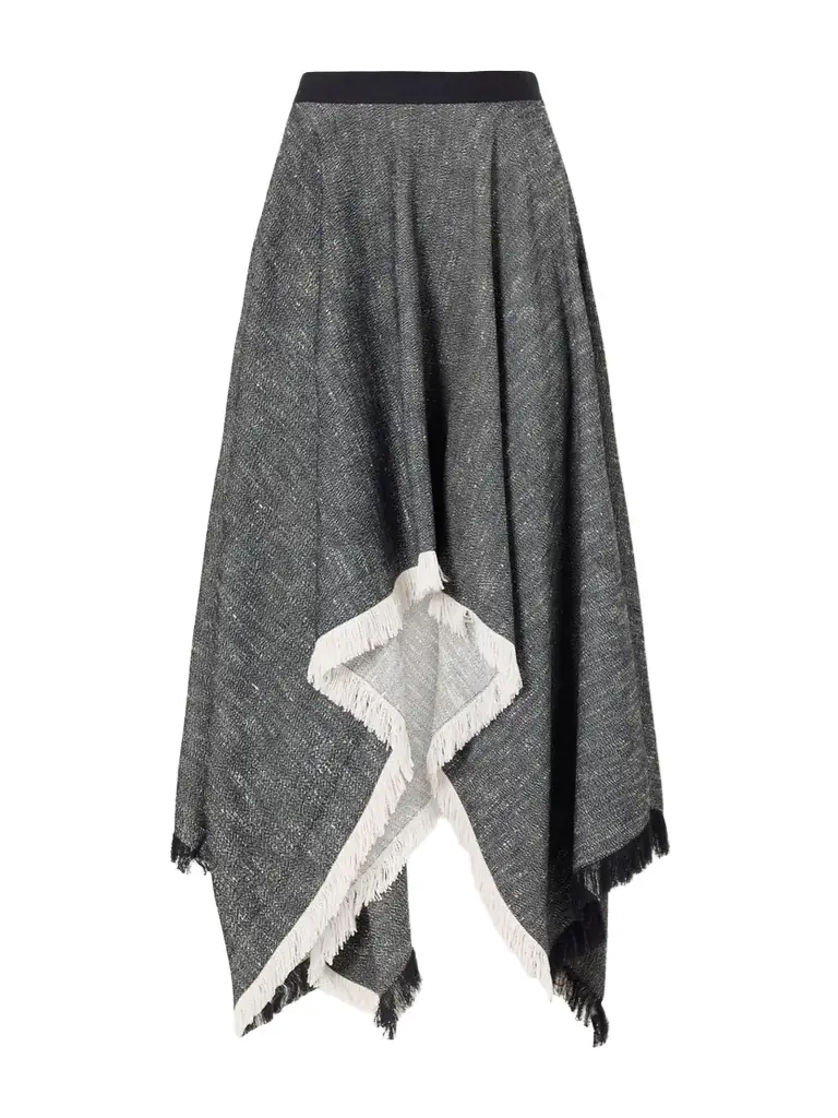 Kallmeyer Frayed Asymmetric Tweed Midi Skirt