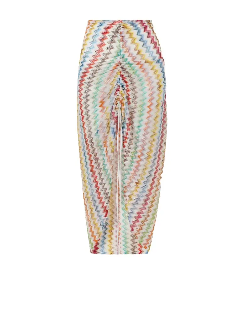Missoni Gathered Striped Metallic Crochet-knit Midi Skirt
