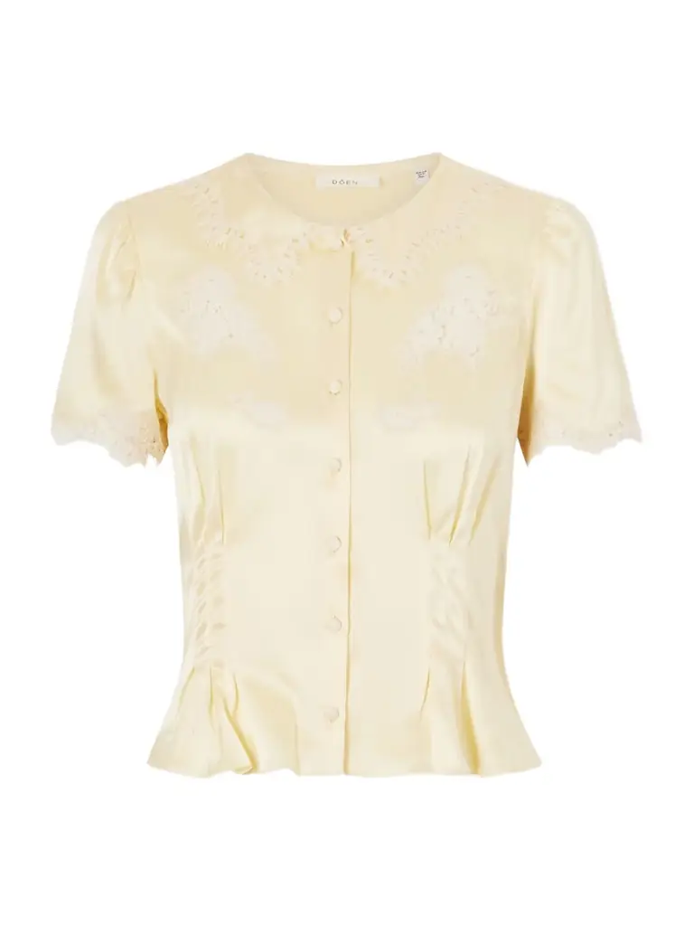 DÔEN Yvette Lace-trimmed Silk-satin Blouse