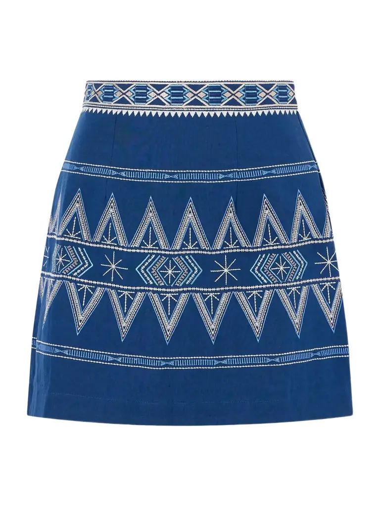 Emporio Sirenuse Giuliana Embroidered Cotton And Linen-blend Mini Skirt