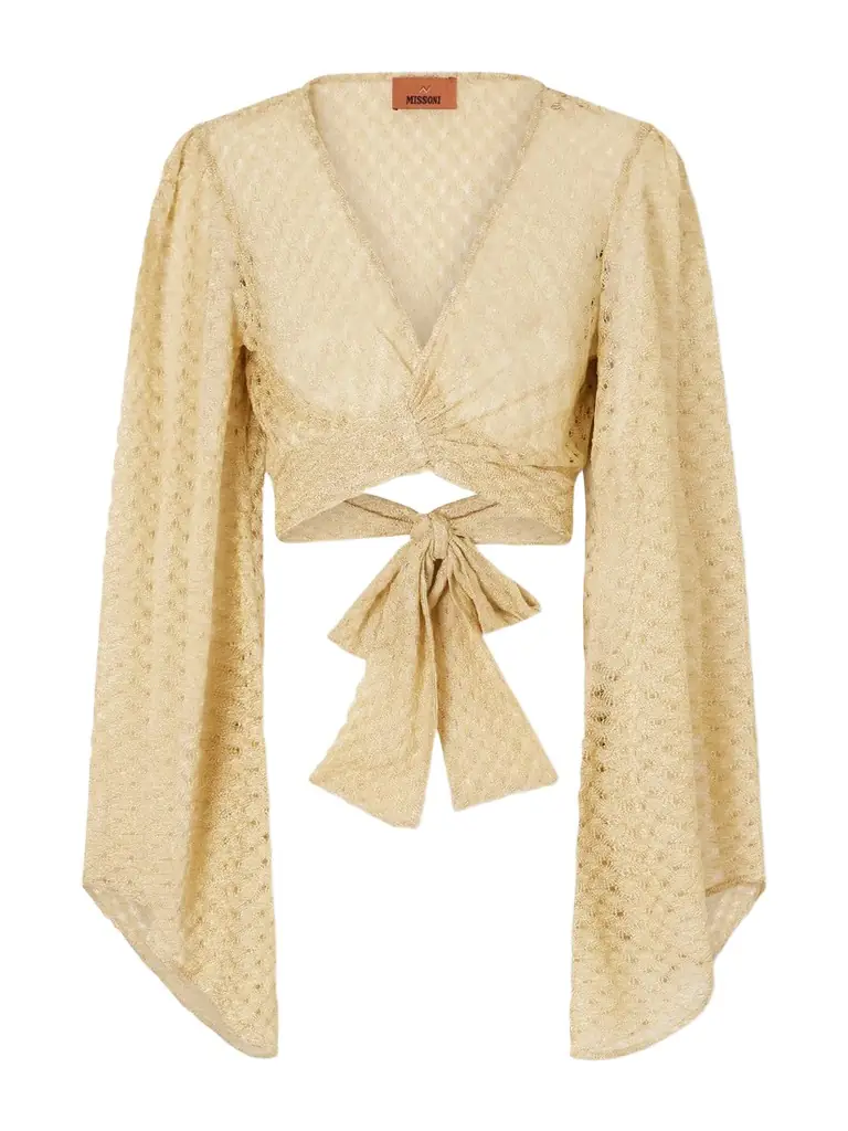 Missoni Cropped Metallic Crochet-knitted Wrap Top