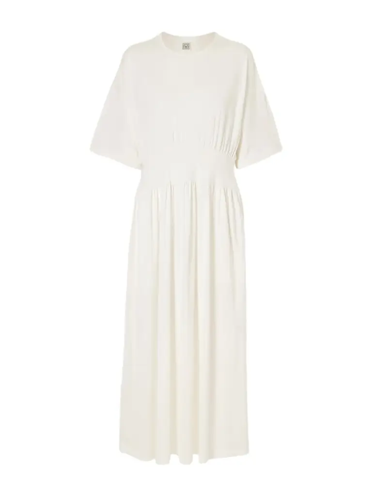 TOTEME Gathered Organic Cotton And Silk-blend Midi Dress