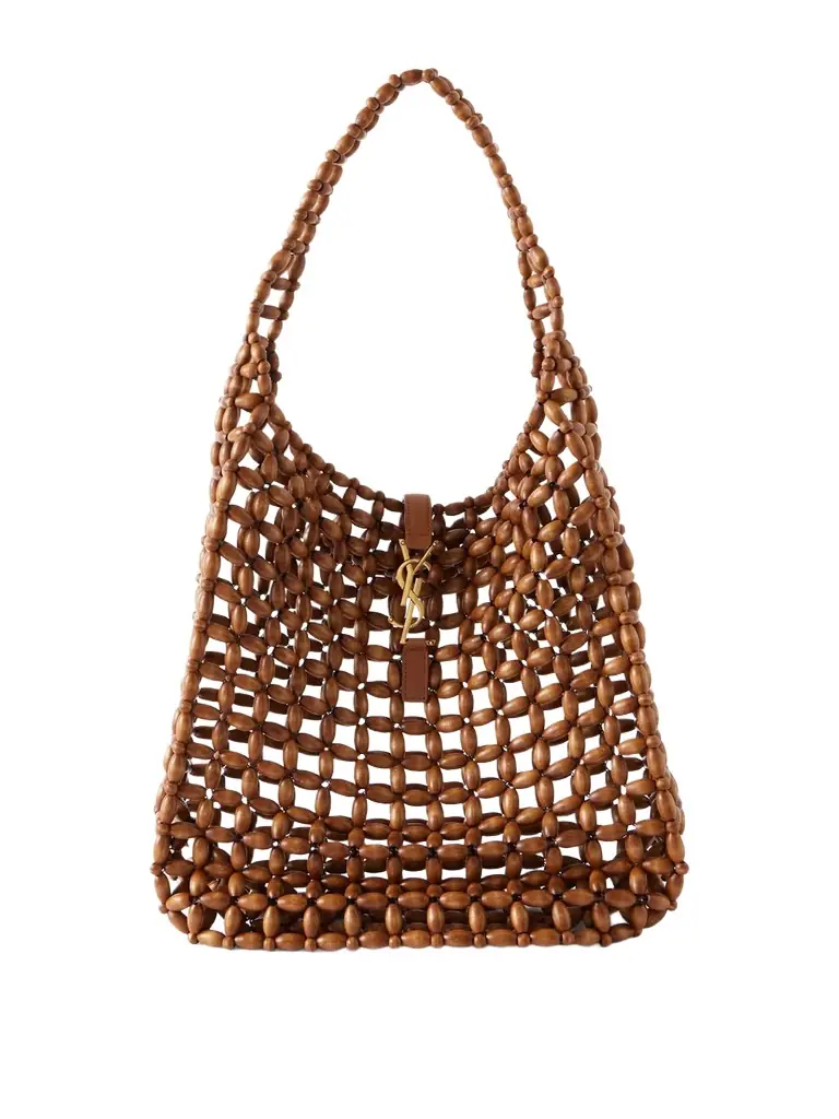 Saint Laurent Le 5 À 7 Large Leather-trimmed Beaded Wood Shoulder Bag