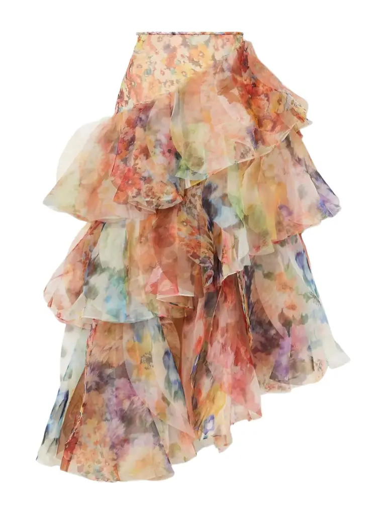 Zimmermann Luna Ruffled Chiffon Midi Skirt