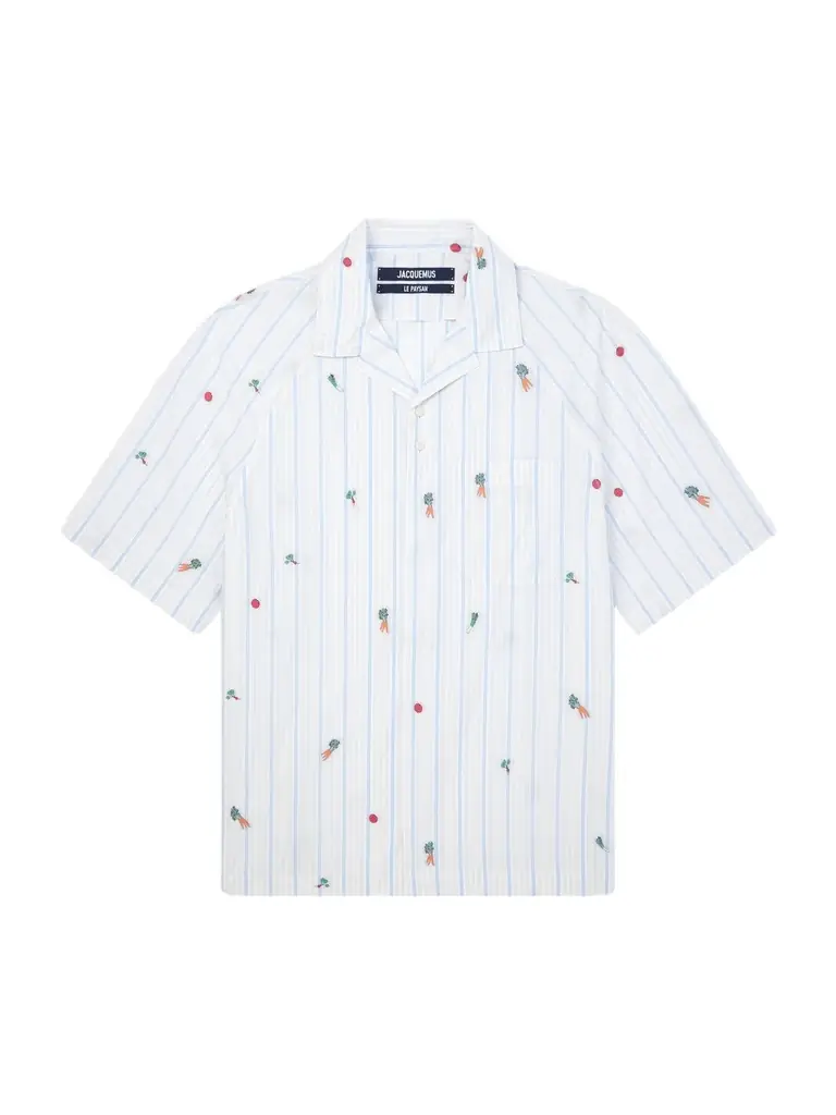 Jacquemus La Chemise Romarin Embroidered Striped Cotton-Poplin Shirt - Men