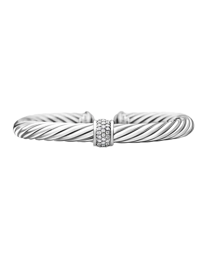 David Yurman Classic Cable Station Bracelet in Silver with Diamonds