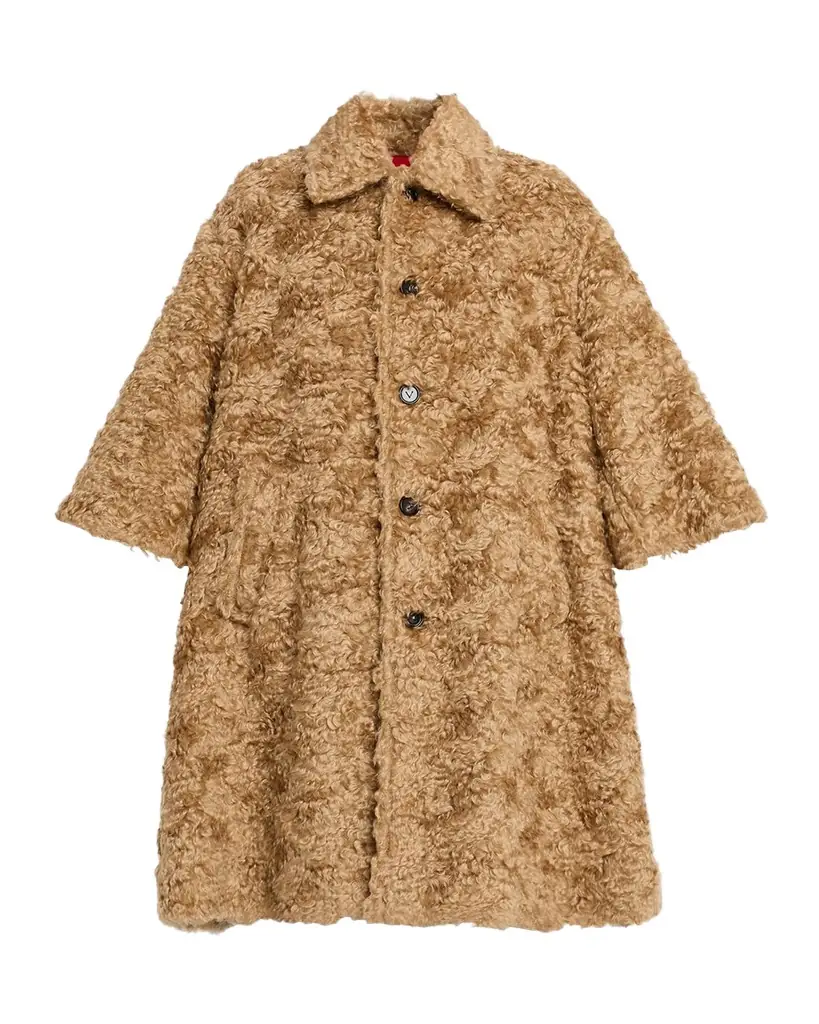 Bottega Veneta Curly Sheep Shearling Bracelet-Sleeve Coat