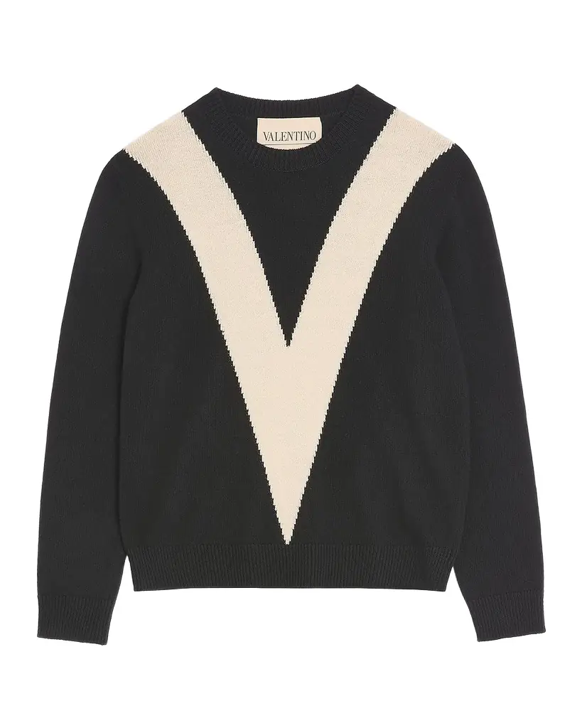 Valentino Garavani Men 's Wool Inlaid V Crewneck Sweater