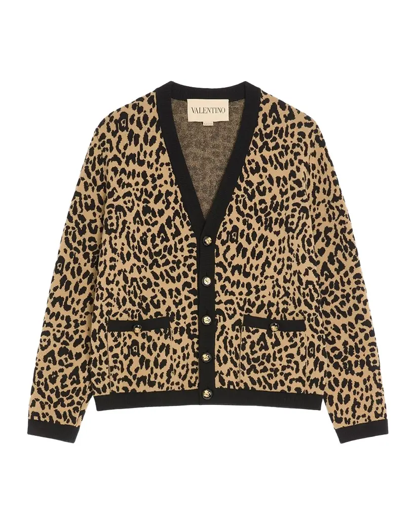 Valentino Garavani Men 's Wool Cheetah Jacquard Knit Cardigan