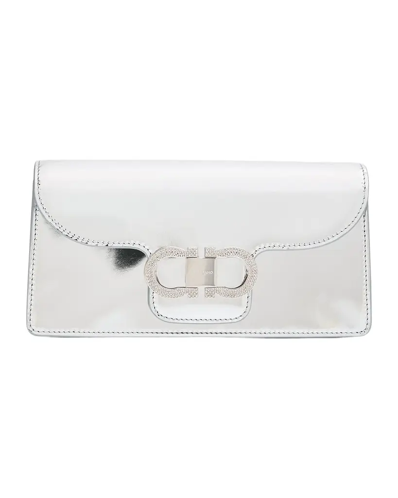 Ferragamo Laminated Leather Rhinestone Gancini Shoulder Bag