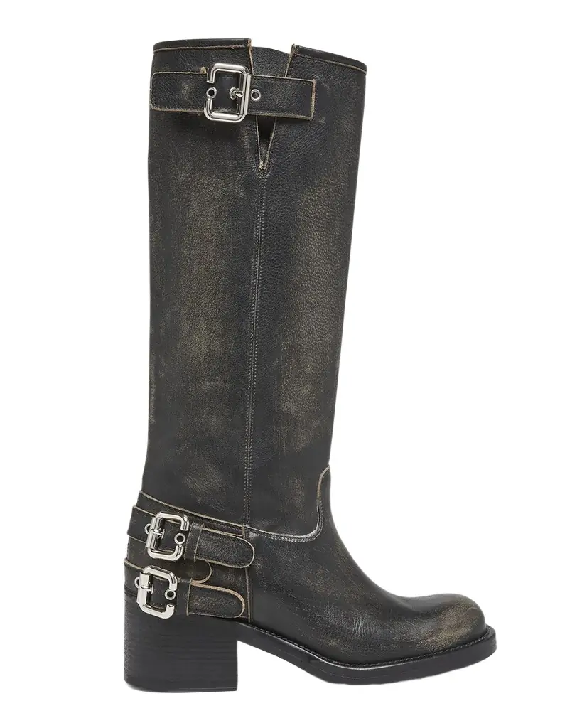 Chloe Dakota Burnished Leather Knee-High Moto Boots