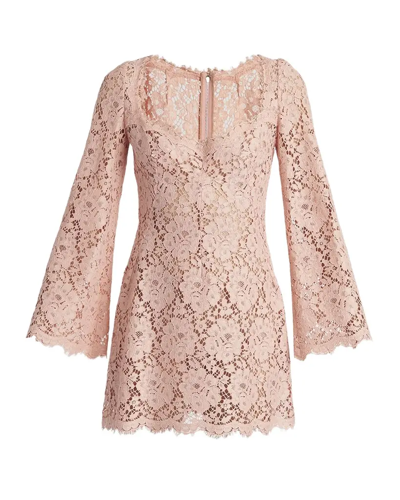 Dolce & Gabbana Guipure Lace Long-Sleeve Mini Dress