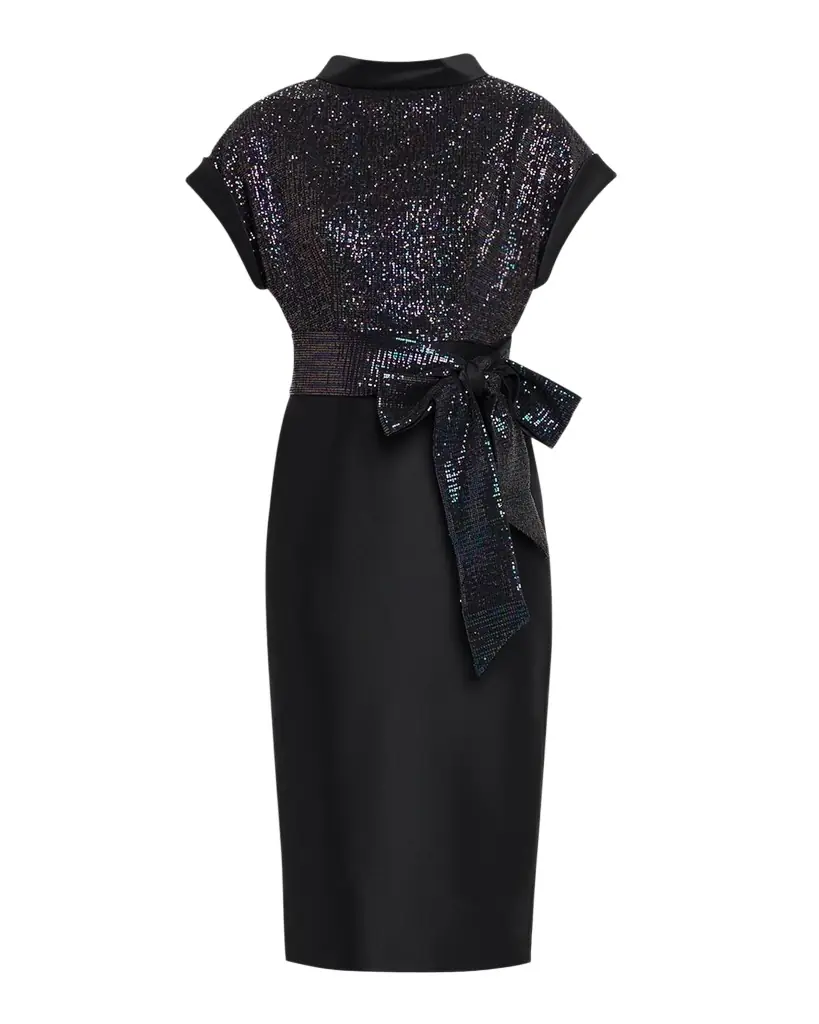 Badgley Mischka Sequin & Mikado Midi Sheath Dress