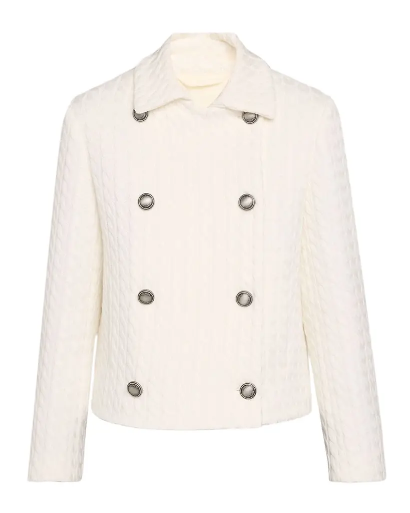 Brunello Cucinelli Cotton Cable Knit Double-Breasted Blazer Jacket