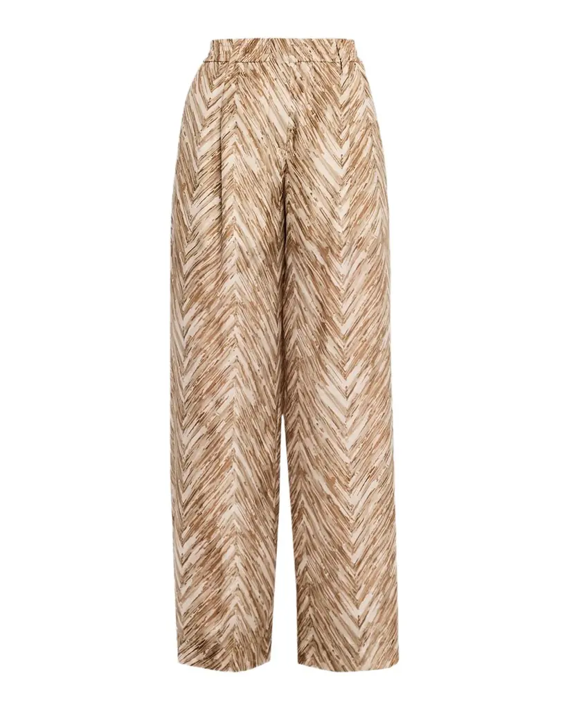 Brunello Cucinelli Chevron Silk Wide-Leg Summer Pants