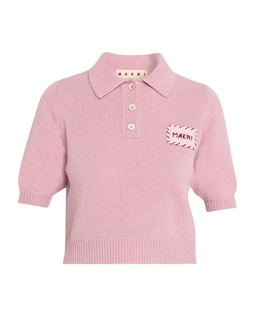 Marni Short-Sleeve Cashmere Crop Polo Sweater