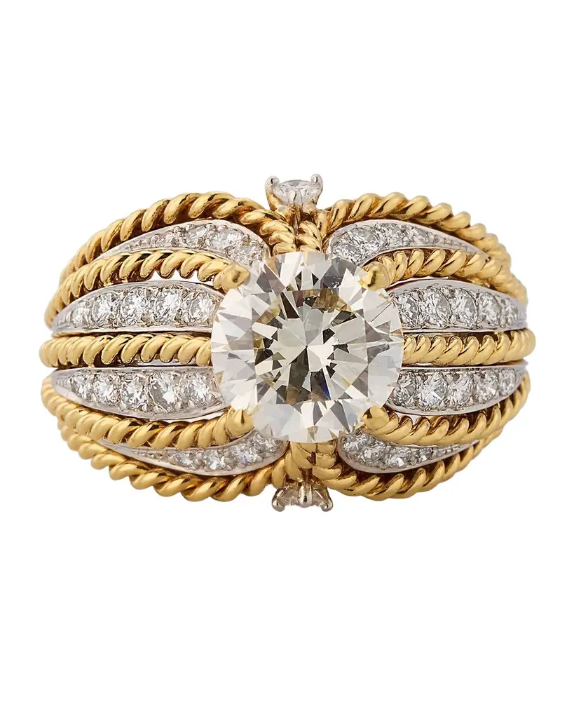NM Estate Estate Platinum and 18K Yellow Gold Diamond Handmade Twisted Wire Rope Ring, Size 6.25