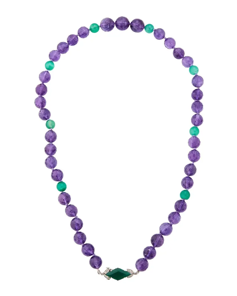 NM Estate Estate Platinum Amethyst and Green Onyx Necklace with Art Deco Clasp - Women's Jewelry And Watches