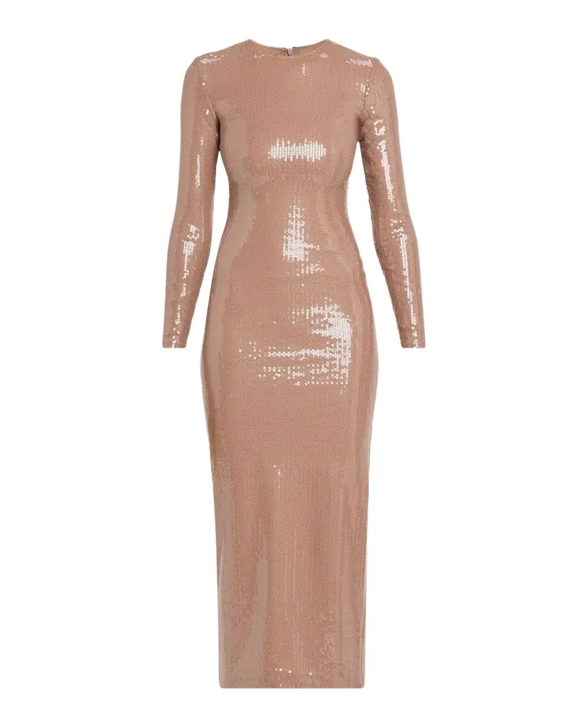 Alex Perry Sequined Long-Sleeve Midi Dress