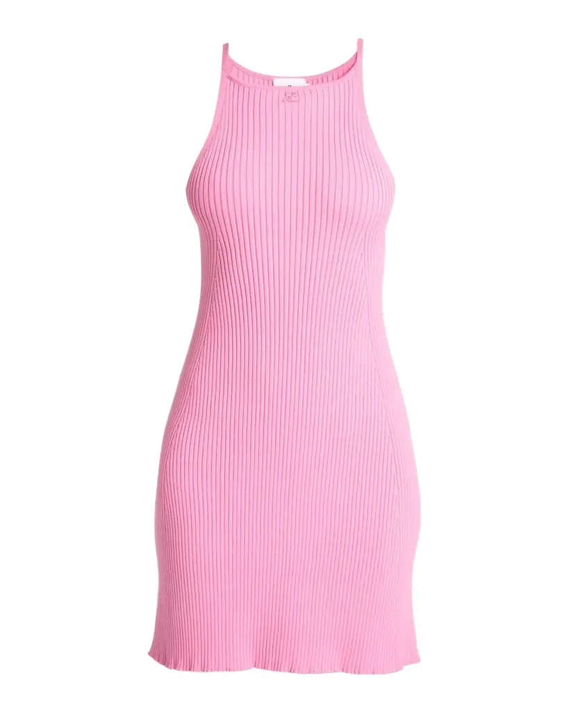 Courreges Rib Knit A-Line Mini Halter Dress