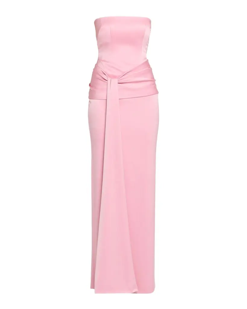 Alex Perry Strapless Draped Satin Crepe Column Gown